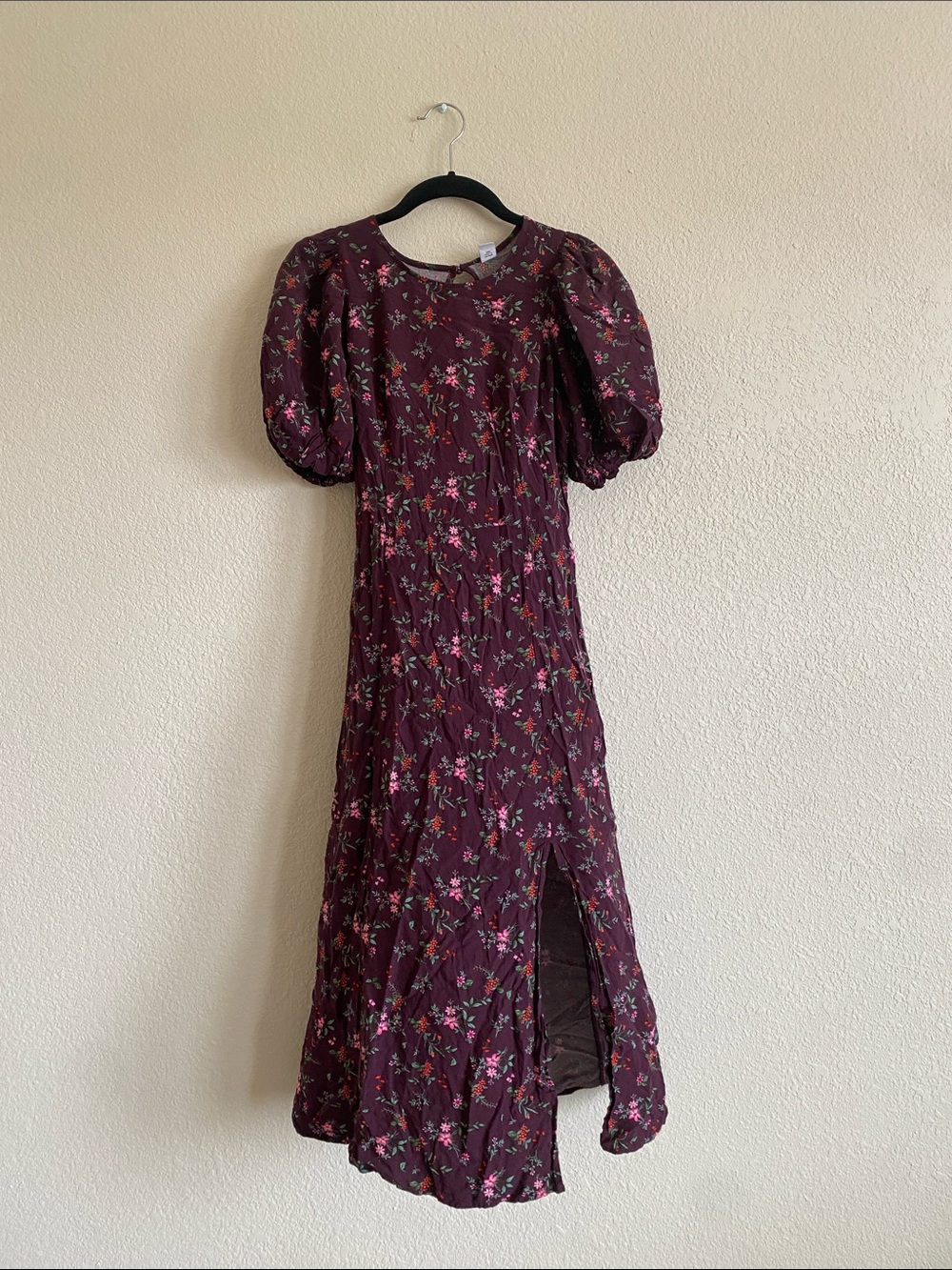 Old Navy Plum Floral Puff-Sleeve Midi Dress